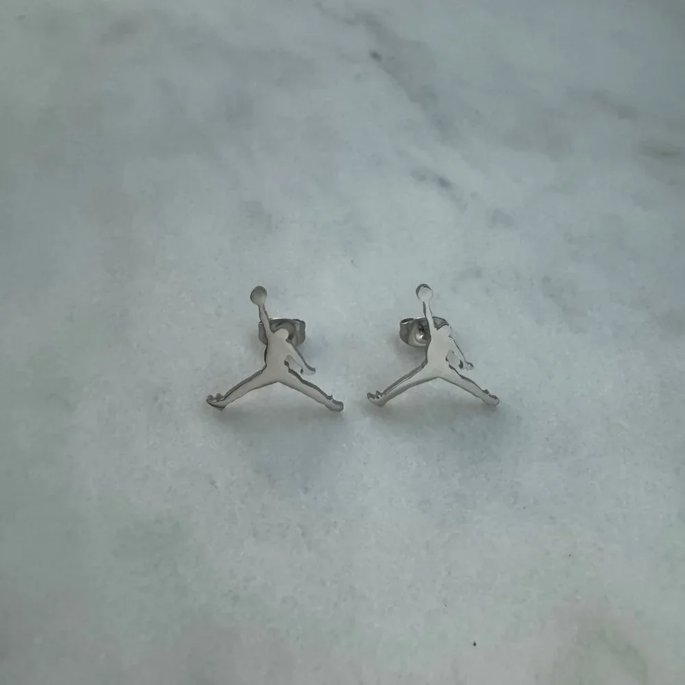 Jordan Earrings - Jordan Jumpman - Silver Studs - Michael Jordan Basketball - Picture 2 of 2